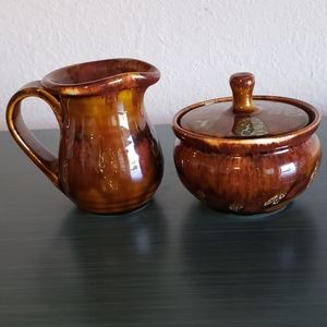 Dryden Pottery Wheelthrown Vintage Drip Glaze Ceramic Cream & Sugar